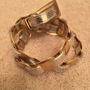 Fabulous Vintage Leather Silver Metallic Chain Belt with Gold Hardware